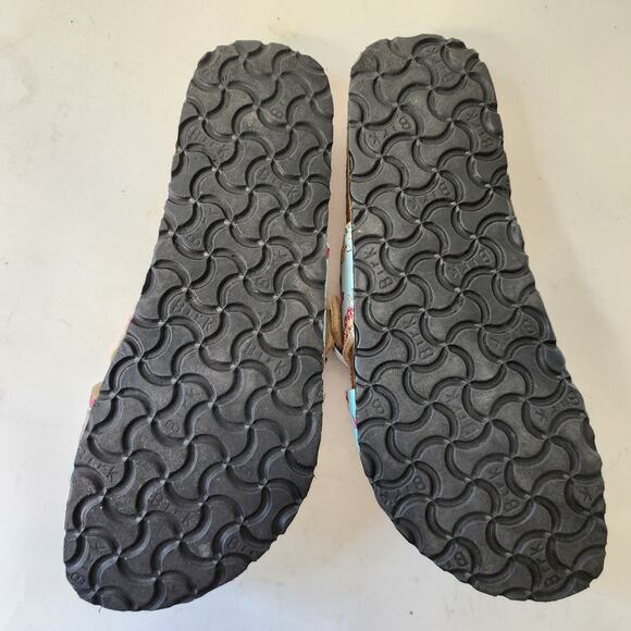 Birkenstock Birki's Slide Sandals EU 38 US 7 Blue Floral Criss Cross Shoes - Picture 6 of 6